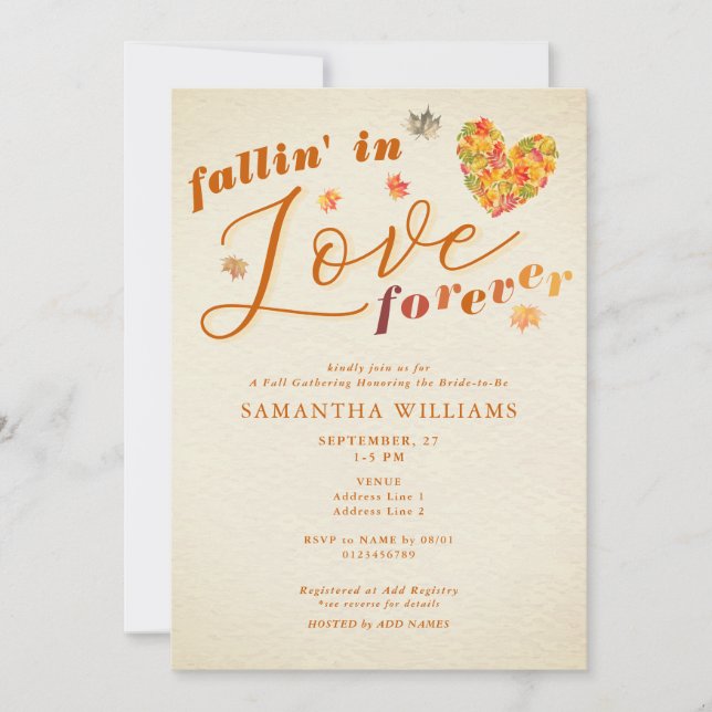 Fallin' in Love Forever Rustic Fall Bridal Shower Invitation (Front)