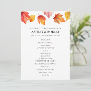 Falling Autumn Leaves Fall Wedding Ceremony Programme