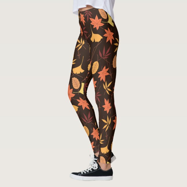 Falling Autumn Leaves Pattern Leggings (Left)