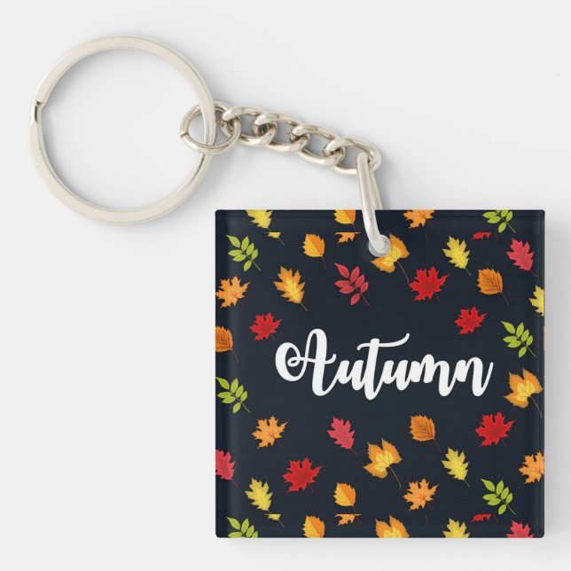 Falling Autumn Leaves Red Orange Yellow Key Ring (Front)