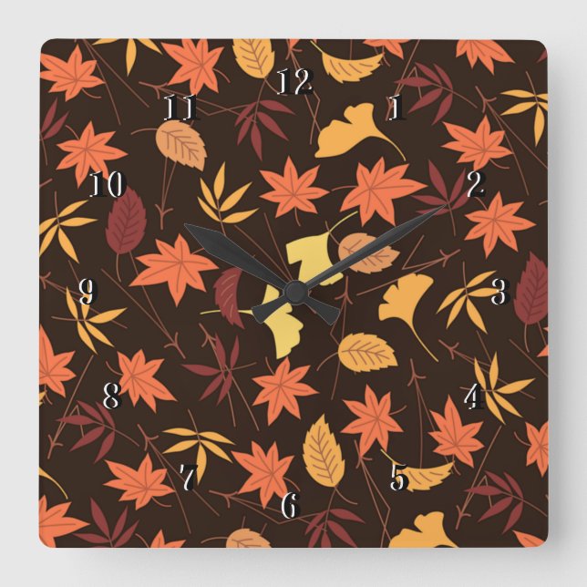 Falling Autumn Leaves - Square Wall Clock (Front)