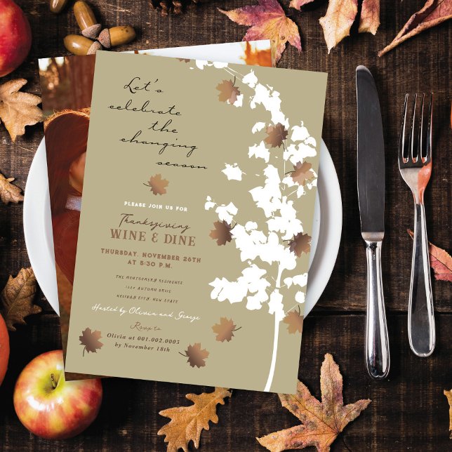 Falling Autumn Leaves Thanksgiving Dinner Party Invitation (Creator Uploaded)