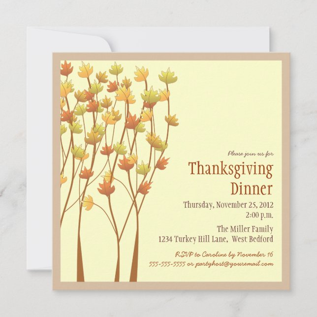 Falling Autumn Leaves Thanksgiving Invitation (Front)