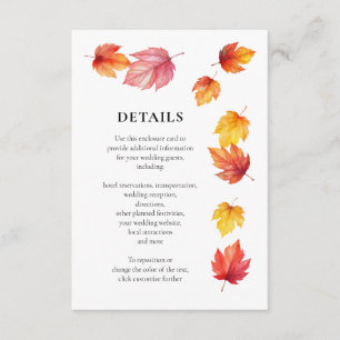 Falling Autumn Leaves Wedding Invite, Details Enclosure Card