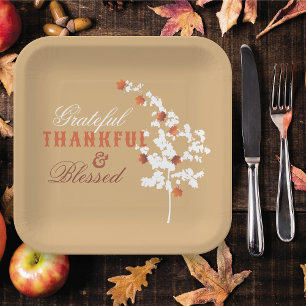 Falling Autumn Maple Leaves Happy Thanksgiving Paper Plate