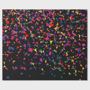 Falling Confetti - Rainbow Colours on Black v3 Wrapping Paper