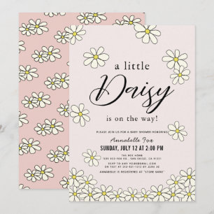 Falling Daisies Floral Pink Baby Shower Invitation