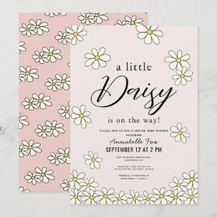 Falling Daisies Floral Pink Virtual Baby Shower Invitation