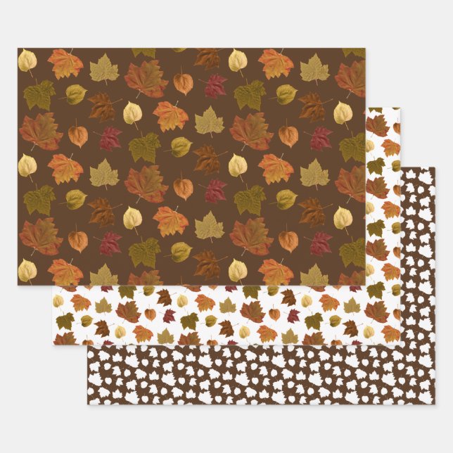 Falling Fall Leaves, Custom Color Wrapping Paper Sheet (Set)