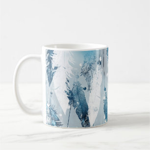 Falling Feathers: Blue Watercolor Seamless Coffee Mug