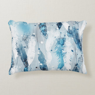 Falling Feathers: Blue Watercolor Seamless Decorative Cushion