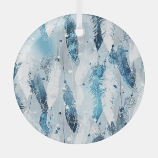 Falling Feathers: Blue Watercolor Seamless Glass Tree Decoration
