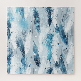 Falling Feathers: Blue Watercolor Seamless Jigsaw Puzzle