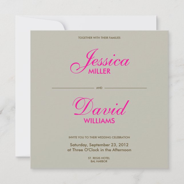 Falling Feathers in Chocolate/Taupe Modern Wedding Invitation (Front)