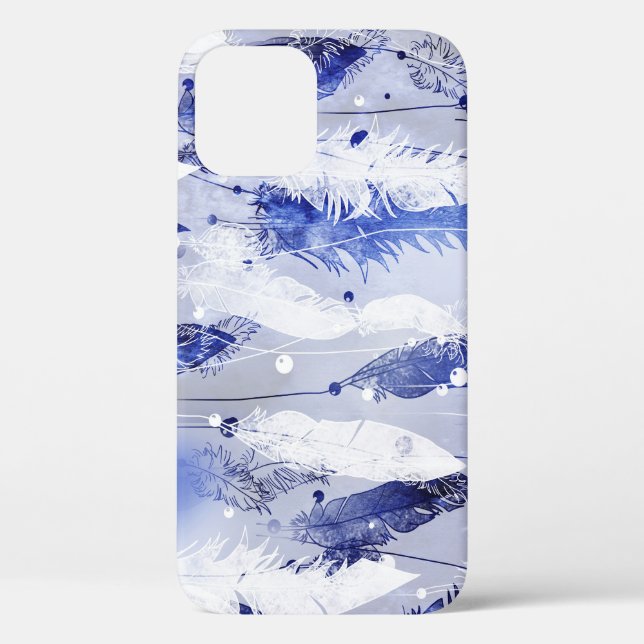 Falling feathers: watercolor blue pattern. Case-Mate iPhone case (Back)