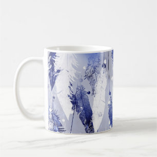 Falling feathers: watercolor blue pattern. coffee mug