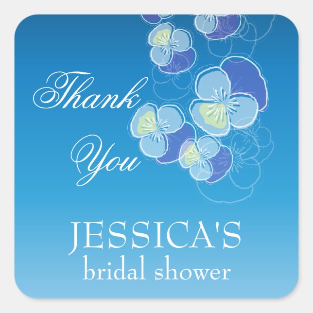 Falling Flowers Blue Ombre Bridal Shower Square Sticker (Front)