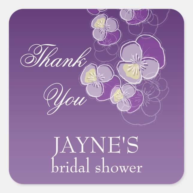 Falling Flowers Purple Ombre Bridal Shower Square Sticker (Front)