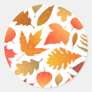 Falling for Autumn – Cosy Leaf Pattern Classic Round Sticker