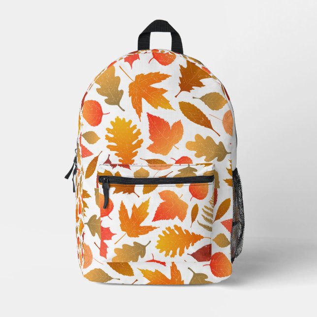 Falling for Autumn – Cosy Leaf Pattern Printed Backpack (Front)