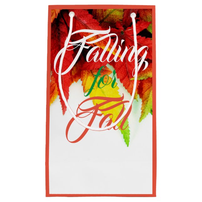 Falling for fall autumn maple leaf elegant red  small gift bag (Front)