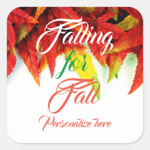 Falling for fall autumn maple leaf elegant red  square sticker