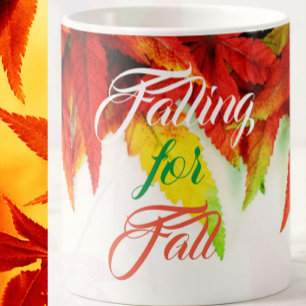 Falling for fall autumn maple leaves typography  coffee mug