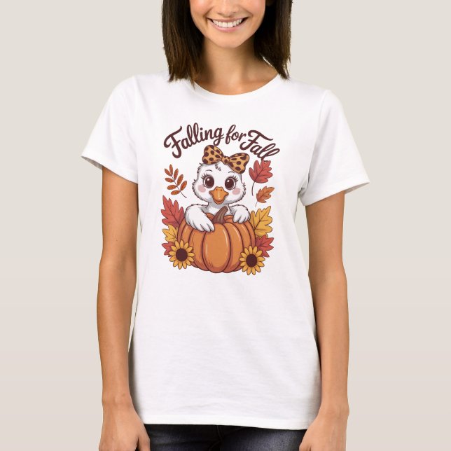 Falling For Fall Cute Duck T-Shirt (Front)