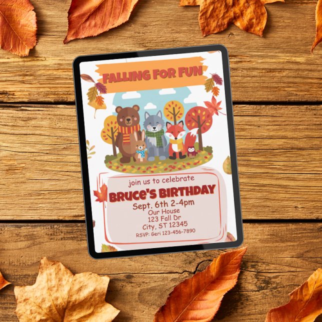 Falling for Fun, Woodland Animal Birthday  Invitation (Creator Uploaded)