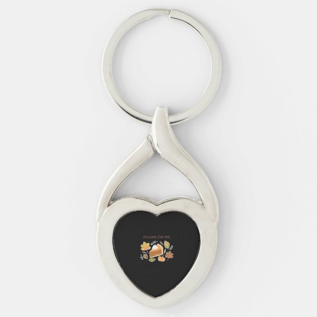 Falling for Pie – Cosy Autumn Pumpkin Pie Design C Key Ring (Front)
