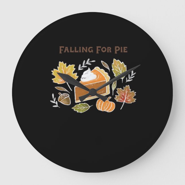 Falling for Pie – Cosy Autumn Pumpkin Pie Design C Large Clock (Front)