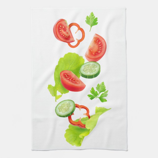 Falling fresh vegetables tea towel (Vertical)