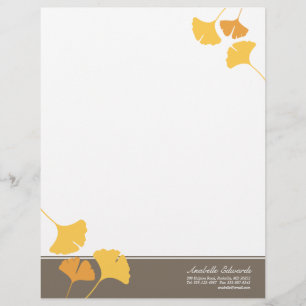 Falling ginkgo leaves golden yellow grey autumn letterhead design