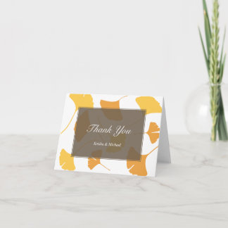 Falling ginkgo leaves grey couple thank you note card