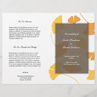 Falling ginkgo leaves grey golden wedding program