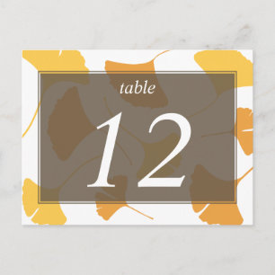 Falling ginkgo leaves grey table number card