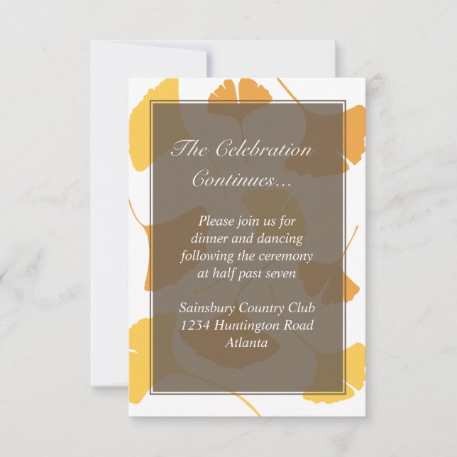 Falling ginkgo leaves grey wedding enclosure invitation (Front)