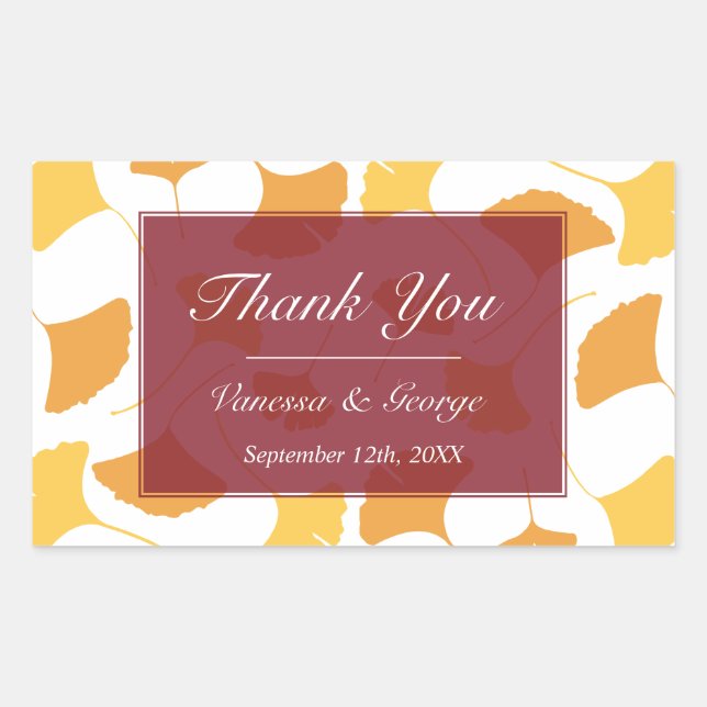 Falling ginkgo leaves maroon wedding gift bag tag (Front)