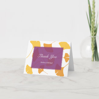 Falling ginkgo leaves purple couple thank you note card