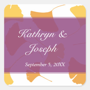 Falling ginkgo leaves purple wedding favour square sticker