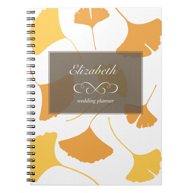 Falling ginkgo leaves yellow grey custom planner notebook (Front)