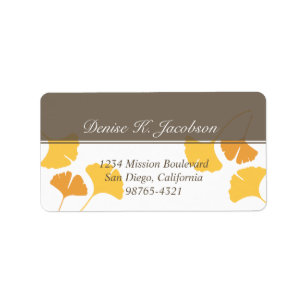Falling ginkgo leaves yellow grey return address label