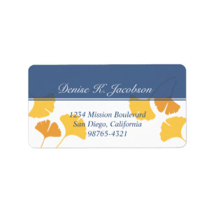 Falling ginkgo leaves yellow navy return address label