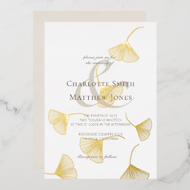 Falling Gold Ginkgo Leaves Elegant Wedding (Front/Back)