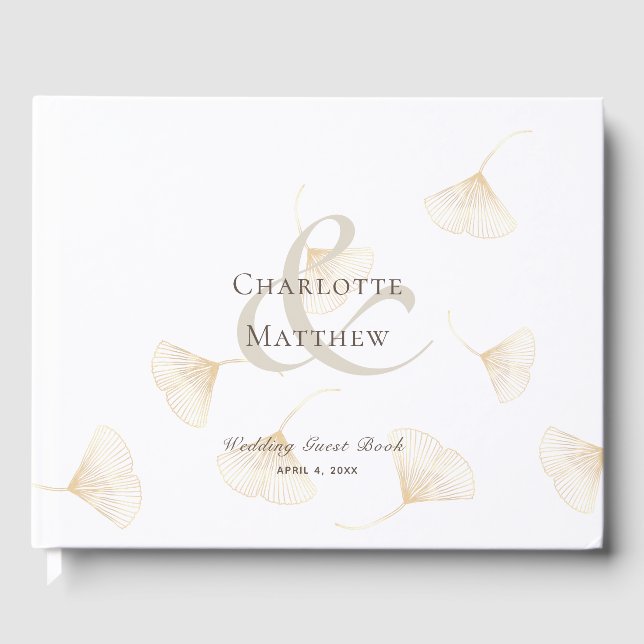 Falling Gold Ginkgo Leaves Fall Wedding Guest Book (Front)
