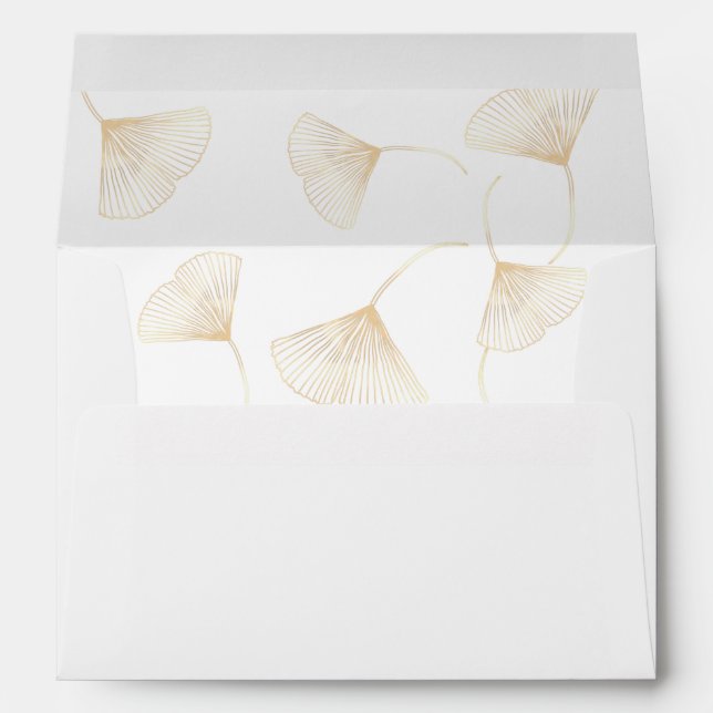 Falling Gold Ginkgo Leaves Wedding Envelope (Back (Bottom))