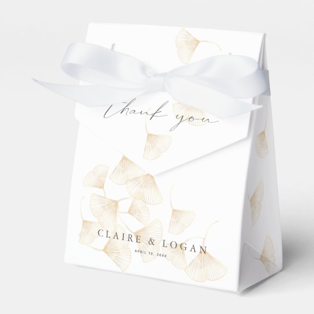 Falling Gold Ginkgo Leaves Wedding Favour Box (Front Side)