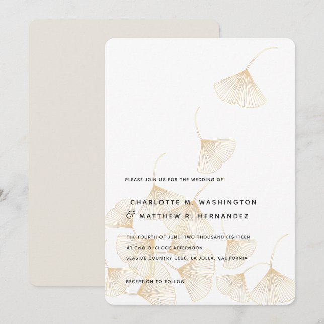Falling Gold Ginkgo Leaves Wedding Invitation (Front/Back)
