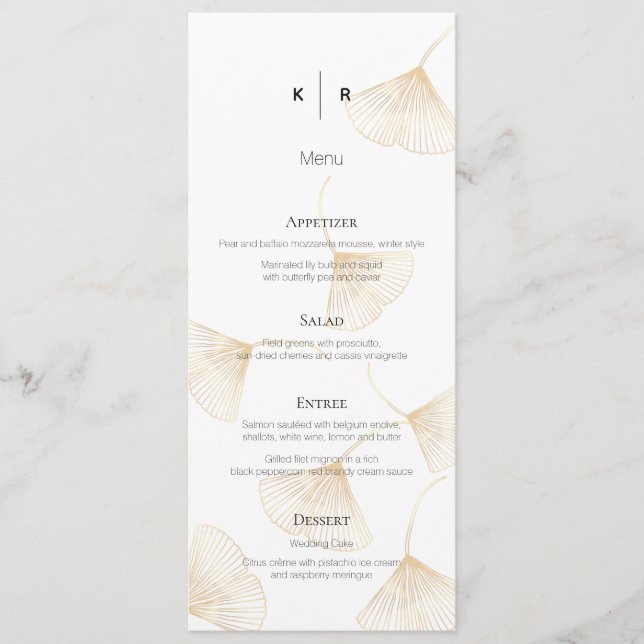 Falling Gold Ginkgo Leaves Wedding Menu Card (Front)