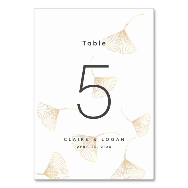 Falling Gold Ginkgo Leaves Wedding Table Number (Front)